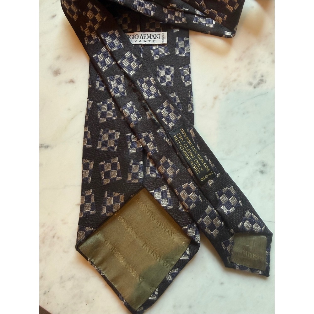 Giorgio Armani Cravatte Mens Silk Tie Made in Italy Geometric Black Grey Blue